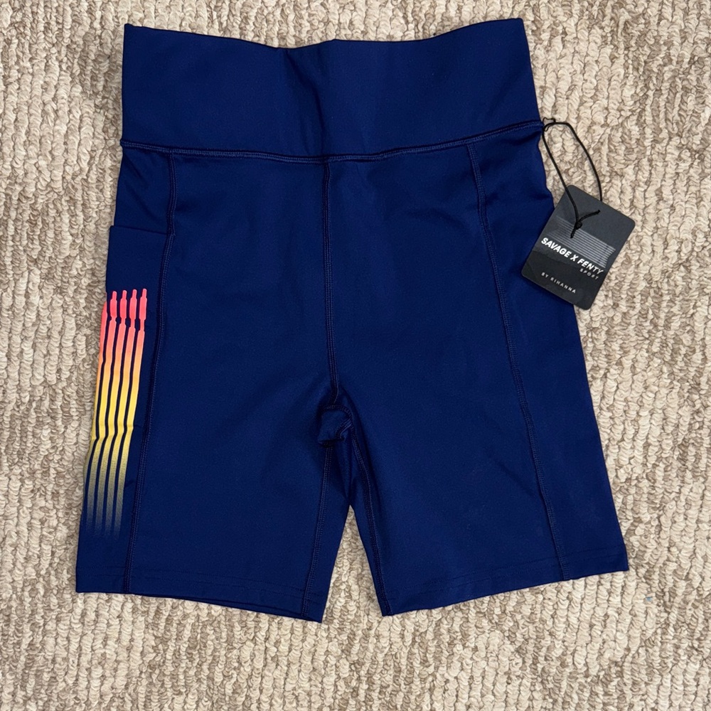 Savage X Fenty Navy Bike Shorts with Gradient Accents